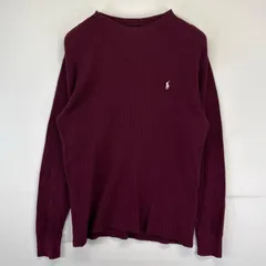 古着 ポロ・ラルフローレン POLO RALPH LAUREN 長袖Tシャツ サーマル クルーネック ワッフル生地 ワンポイントロゴ S  レッド メンズ