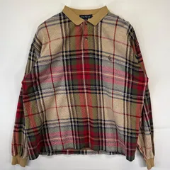 古着 90's/90年代 ノーティカ NAUTICA USA製 長袖 ポロシャツ チェック柄 ワンポイントロゴ刺繍デザイン ネルシャツ生地 L マルチカラー メンズ