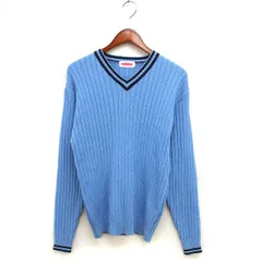 イクシーズ IXI:Z Vネック セーター ニット リブ コットン混 ストライプ 長袖 L 青 ブルー /NT13