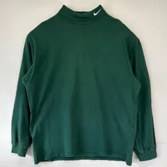 古着 90's/90年代 ナイキ NIKE USA製 長袖Tシャツ タートルネック スウォッシュ ワンポイントロゴ刺繍 L  グリーン メンズ