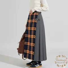 O'NIEL of DUBLIN オニールオブダブリン green lavel reraxing 別注 チェック柄 切り替え キルトスカート プリーツスカート ロング オレンジ/グレー 88丈