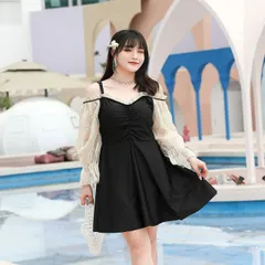 種類5：ブラック/8L 水着 上品感花柄刺繍レース切替ワンピース (T)