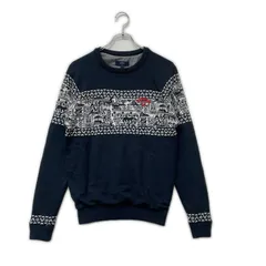 中古 メンズ キャロウェイ Callaway セーター M ネイビー 北極柄 ジャカード クルーネック