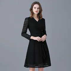 大きいサイズ L～6L OL通勤 通学 披露宴 パーティードレス パーティドレス フォーマルドレス フリル 花柄総レース Vネックドレスワンピース(T)