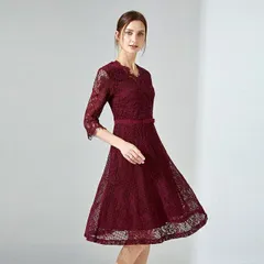 大きいサイズ L～6L パーティードレス パーティドレス フォーマルドレス 結婚式 大人の深い渋みレッド 花柄総レースドレスワンピース(T)