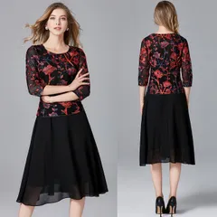 大きいサイズ パーティードレス パーティドレス フォーマルドレス 結婚式 二次会 披露宴 ママ会 上品刺繍 レース切替 ドレス ワンピース(T)