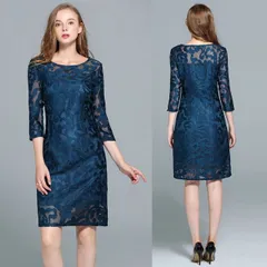 大きいサイズ パーティードレス パーティドレス フォーマルドレス 結婚式 二次会 披露宴 ママ会 卒業式 七分袖 花柄総レース ドレス(T)