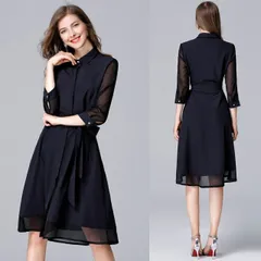 L6L OL通勤 通学 大きいサイズ パーティードレス パーティドレス フォーマルドレス 結婚式 二次会 異素材切替 ワンピース(T)