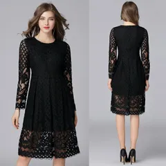 L6L 結婚式 パーティードレス パーティドレス フォーマルドレス 披露宴 通勤 大人上品 長袖 総レースドレス ワンピース(T)