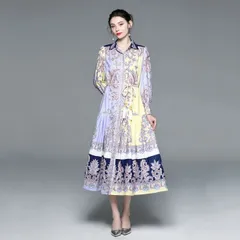 ウエスト紐付き 花柄プリントパフスリーブワンピース (T)