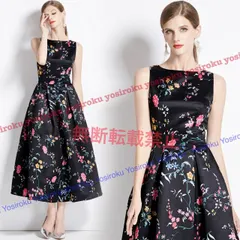 S～3L 小さいサイズ 大きいサイズ 結婚式 二次会 パーティードレスフォーマルドレス 大人優雅 上品 可愛い花柄ノースリーブーブワンピース(T)