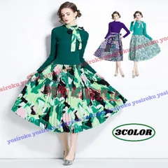 ２WAY着リボン付きニットプリーツスカート切替ドレスワンピース (T)