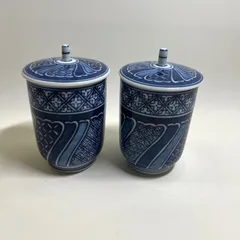 【美品】京焼・清水焼の祥瑞蓋付湯呑　2客セット