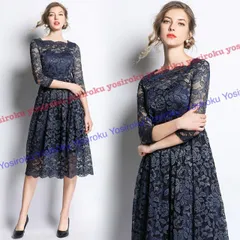 スクエアネック 花柄総レースドレスワンピース (T)