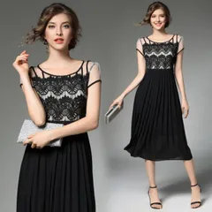 S3L パーティードレス パーティドレス フォーマルドレス 二次会 結婚式 披露宴 大人上品 異素材 切替 ドレスワンピース(T)