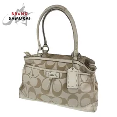 COACH コーチ シグネチャー ベージュ ホワイト キャンバス/レザー トートバッグ ショルダーバッグ レディース 307313【中古】