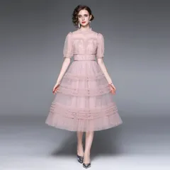 S～3L 小さいサイズ 大きいサイズサイズ パーティードレス パーティドレス フォーマルドレス 披露宴 上品印象花柄刺繍 レースドット柄切替可愛いフリル チュールドレスワンピース(T)