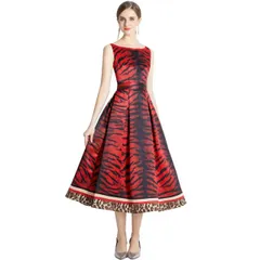 S～3L 小さいサイズ 大きいサイズサイズ パーティードレス パーティドレス フォーマルドレス 結婚式 二次会 華やか 虎柄 ヒョウ柄裾切替 タック入りAラインドレスワンピース(T)