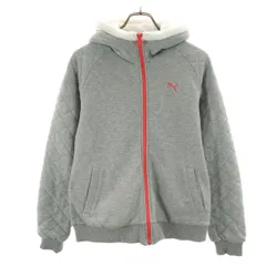 PUMA プーマ 長袖 ジップパーカー L グレー 裏ボア 中綿 レディース 古着