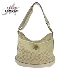 美品 COACH コーチ シグネチャー ベージュ ライトブルー ゴールド金具 キャンバス/レザー ホーボー ショルダーバッグ 斜め掛け可能 408270【中古】