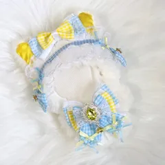 10cm～12cm用 ぬい服 ハンドメイド いつぬい 水色 黄色 猫耳