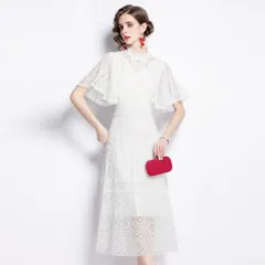 S～3L 小さいサイズ 大きいサイズ 通勤 お出かけ パーティードレス パーティドレス フォーマルドレス 上品感 ケープ風 総レースドレスワンピース(T)