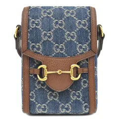 グッチ GUCCI ショルダーバッグ ホースビット 1955 ミニ ショルダー レザー デニム ブルー×ブラウン ゴールド金具 青 茶 GGデニム  625615 【保存袋】【中古】