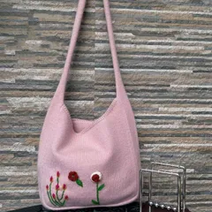 ニットバッグ トートバッグ 可愛い 刺繍 レディース デザイン  韓国 ファッション 雑貨 かわいい おしゃれ 北欧 送料無料 [K] (T)