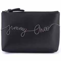 JIMMY CHOO 【未使用品】ジミーチュウ サテン ロゴ ポーチ 小物入れ ブラック レディース 小さめのサムネイル