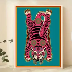 アート　ポスター　インテリア　チベタンタイガー　レトロ　虎　雑貨　カフェ　玄関　リビング　ガレージ　ギフト　新生活　ミッドセンチュリー