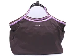 agnes b アニエスベー ロゴ プリント トート バッグ 茶 ■■ レディース