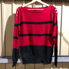 1218 LAULEN RALPH LAUREN セーター レッド ブラック L ローレンラルフローレン ニット ボーダー柄 コットン 古着卸 アメリカ仕入