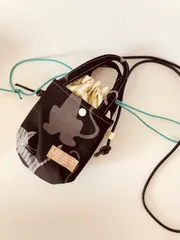 猫柄 スマホショルダー 巾着ポーチ ミニバッグ 斜めがけ 軽量 ハンドメイド