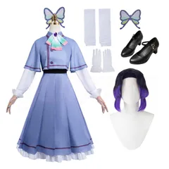 胡蝶しのぶコスプレ 衣装 セット【髪飾りと靴下とウイッグと靴付き】 蟲柱 ねずこ カナヲ レディース 可愛い コスチューム ステー