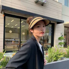 サンバイザー 麦わら帽子 ハット UVカット 紫外線対策 レディース 韓国 ファッション 雑貨 かわいい おしゃれ 北欧 送料無料 [K] (T)