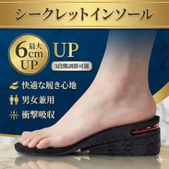 インソール　シークレット インソール 3段階調整 +6cm メンズ レディース 兼用 中敷　シューズ　靴　かかと 厚底 身長 アップ ファッション おしゃれ 偏平足 衝撃　吸収