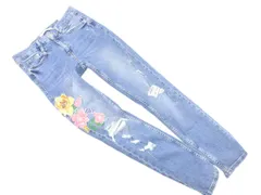 新品 ZARA TRF ザラ トラファ ダメージ加工 刺繍 スキニー デニムパンツ size32/青 ■■ レディース