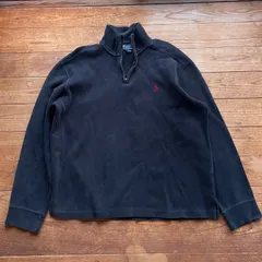 90's Polo by Ralph Lauren half zip cotton knit. 古着　ポロバイラルフローレン　ハーフジップニット　コットン　ブラック　黒　L ポニー