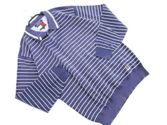 TOMMY HILFIGER トミーヒルフィガー ボーダー ニット ポロシャツ sizeXL/紺 ◇■ メンズ