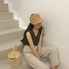 サンバイザー 麦わら帽子 ハット UVカット 紫外線対策 レディース 韓国 ファッション 雑貨 かわいい おしゃれ 北欧 送料無料 [K] (T)