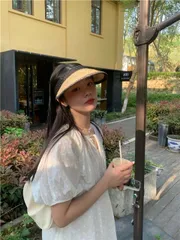 夏麦わら帽子　サンバイザー　UVカット (T)
