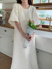 カジュアル エレガント プリーツ質感 カジュアルワンピース[K](T)