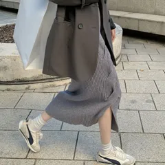 カジュアル スウィート スリット ファッション ボトムス ニットスカート[K](T)