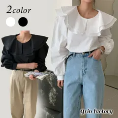 シャツ ブラウス レトロ ビッグカラー シンプル フリル襟 ラウンドネック 個性的 ユニーク パフスリーブ 長袖 襟付き ブラック 黒 ホワイト 白 シフォン レディース おしゃれ 可愛い かわいい かっこいい きれいめ 韓国 ファッション 人気 オフィス カ