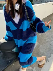 カジュアル ニット生地 Vネック ニットワンピース[K](T)