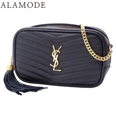 SAINT LAURENT PARIS(サンローランパリ) ルー ミニ バッグ ショルダーバッグ YSLロゴ 肩掛け 斜め掛け Vステッチ フリンジ レザー ブラック黒 ゴールド金具 618057 レディース 40802169775【中古】【アラモード】