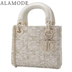 Dior(クリスチャン・ディオール) カナージュ Dior Or Lady Dior バッグ ミニ ハンドバッグ カプセルコレクション ツイード カーフスキン ホワイト白 ゴールド金具 M0505ODIO_M01E 40802171131【アラモード】