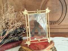 アンティーク フランス 真鍮リボン クリスタルフォトフスタンド 高さ 