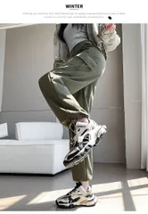 カーゴパンツ レディース ロングパンツ ワイドパンツ ハイウエスト ウエストゴム 厚手 防寒 ガウチョパンツ サルエルパンツ パンツ ズボン ボトムス 無地 大人 シンプル カジュアル おしゃれ ファッション 通勤 通学 運動 コーデ 秋 冬 lpoe83