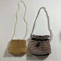 ★ 花ビーズ バッグ 2点 まとめ商品 ショルダーバッグ フラワー装飾 がま口 昭和レトロ 卸 現状品 0.4kg
